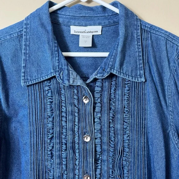 Vintage Blue Denim Cotton Button-Up Shirt Size XL Western‎ Equestrian Cowgirl - Picture 3 of 9